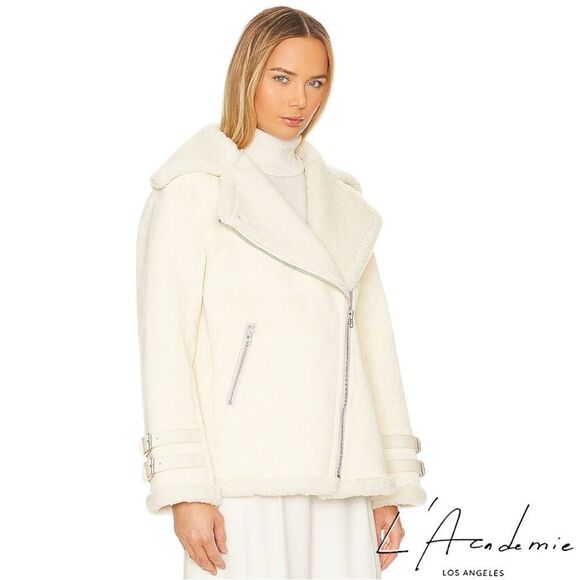 L’Academie **NWT** Cian Moto Shearling Jacket in Ecru - Picture 4 of 7